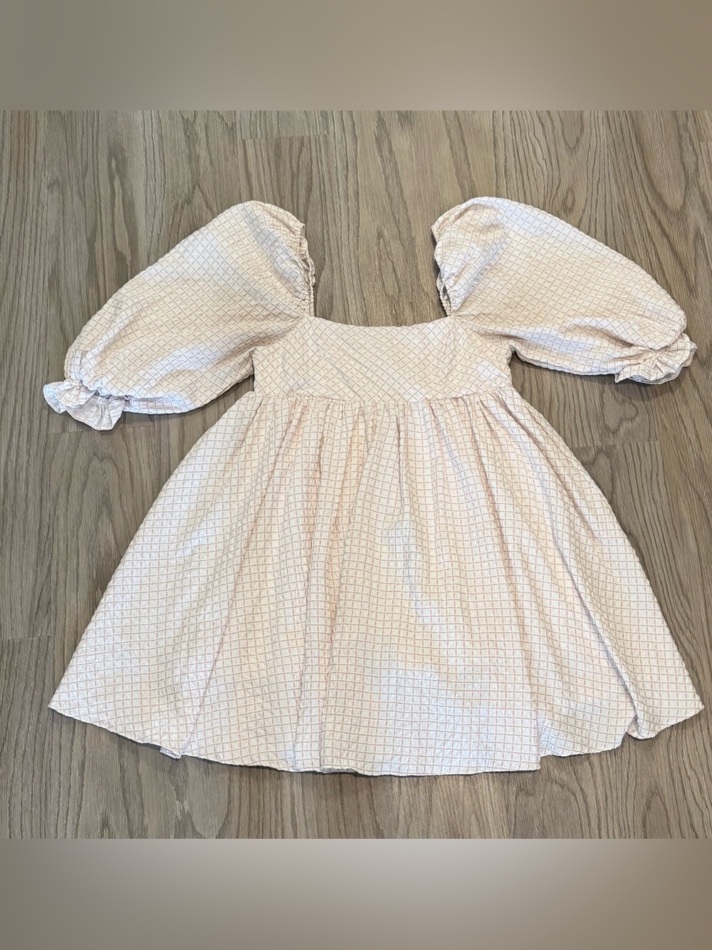 Storia Puff Sleeve Dress Pink & White Plaid Large Women’s Cottage Dress